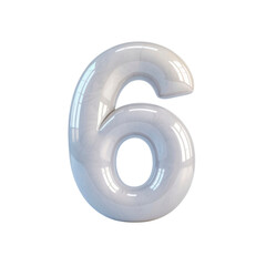 Glossy White Number Six 3D Render - Six Digit, Realistic Marble Effect