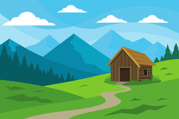 Cozy cabin nestled in a mountain landscape
