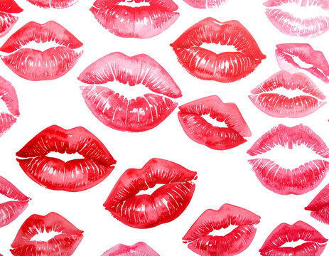 Watercolor Kiss Marks in Red