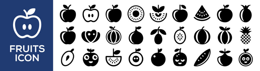 fruit and food glyph icons set