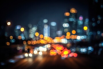 Fototapeta premium Out-of-focus image of vibrant city lights creating circular bokeh effects, evoking urban nightlife, motion, and dreamy ambiance.