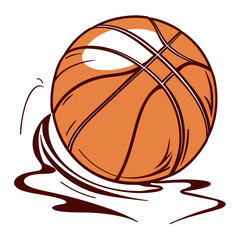 Stylized orange basketball with dark outlines bouncing on a white background
