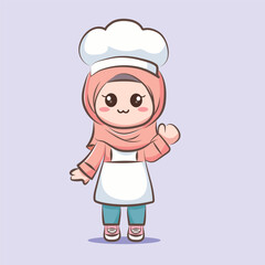Kawaii Hijab Girl in Chef Outfit Illustration