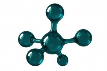 Teal molecule rotating against a transparent background, perfect for science, medical, and educational projects