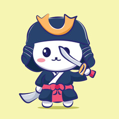 Cute Rabbit Ninja Character with Sword