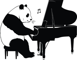 Panda Playing Piano, Music Performance, Indoor Setting, Vector Art Illustration, Creative Environment, Close-Up Viewpoint, Cute Concept of Artistry