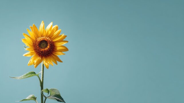 Vivid yellow sunflower in full bloom with a clean blue sky background symbolizing summer positivity and nature beauty. - Powered by Adobe