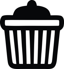 Simple black and white icon of a trash can or waste bin offering a clean and functional design for various applications