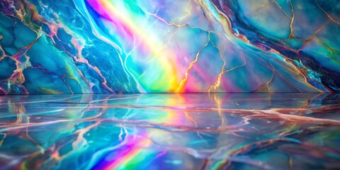 Obraz premium A Vibrant Iridescent Surface with a Reflective Floor and a Rainbow Effect