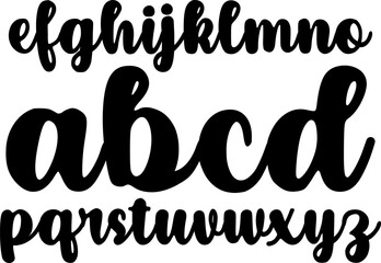 Bold handwritten lowercase alphabet from a to z in playful script style. Smooth black vector letters on white background. Perfect for logos, posters, invitations, and typography design.