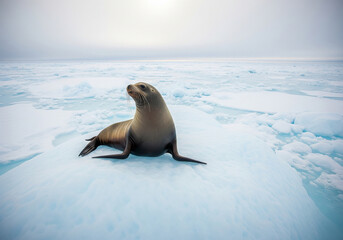 Majestic marine mammal: a beautiful seal enjoying a peaceful moment in its natural Arctic or Antarctic habitat.