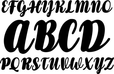 Bold handwritten uppercase letters A–Z in elegant script style. Decorative black vector font on white background. Great for logos, titles, branding, and modern typography projects.