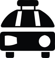Simple black icon of a projector showing a film reel and lens ready for presentation