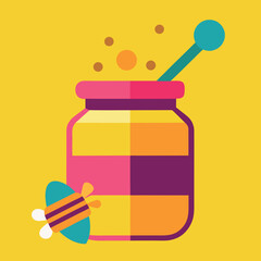 Honey jar vector illustration with a spoon icon representing natural food and medicine