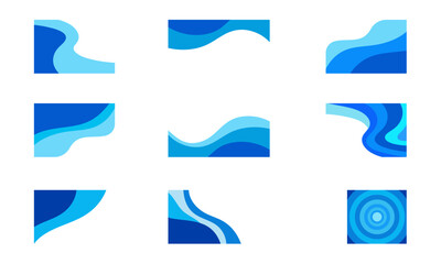 Nine abstract blue wave and circle graphic elements