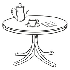 Illustration of a round table with coffee, tea, and a note, perfect for a cozy cafe scene