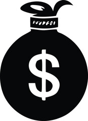 Iconic black and white money bag with dollar symbol representing wealth finance and business growth