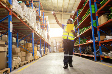 warehouse staff worker man work in cargo warehouse for logistics shipping products supply industry