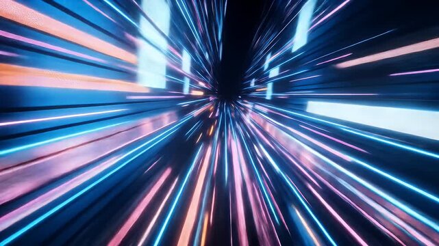 Futuristic tunnel with blue and pink light streaks