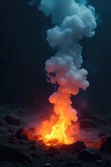 Intriguing steam rising from a dark, unknown source, heat radiating, mysterious ambiance, shadowy depths, enigmatic energy , magma, concept