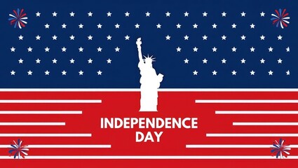 Independence Day design with Statue of Liberty silhouette, red and blue stars, and bold festive stripes. Generative AI.