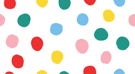Colorful scattered dot pattern on a white background, creating a playful and vibrant design.