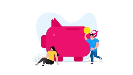 Couple saving money in piggy bank with white and green screen