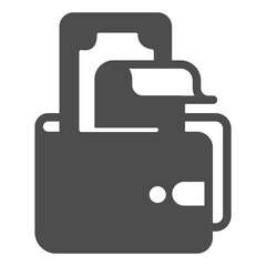 Leather wallet with banknotes solid icon, finance concept. Vector graphics. Purse with paper bills, cash sign on white background, glyph style icon for mobile or web design.