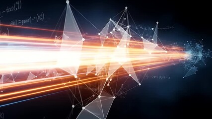 Glowing light trails and geometric shapes with mathematical equations - Powered by Adobe