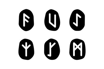 Minimalist runic symbols set on black stone background