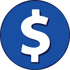 Bold white dollar sign prominently displayed within a vibrant blue circular icon representing finance business and wealth.