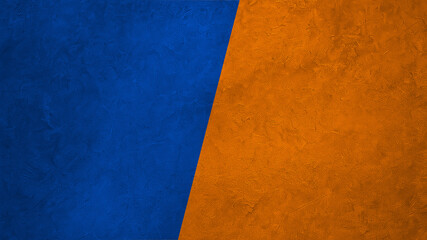 Fototapeta premium A modern, two-tone textured background with a diagonal split. One side features a bold blue concrete surface, while the other displays a vibrant orange-brown tone, creating a striking contrast.