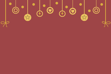 Golden Holiday Ornaments on Red Background