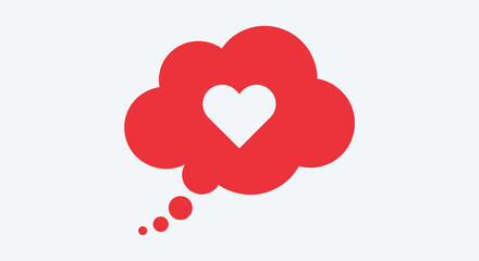 Red thought bubble with heart symbol on white background