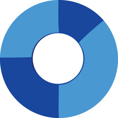 Modern blue pie chart segmented circle graphic represents data and analytics clean geometric design for presentations reports and business
