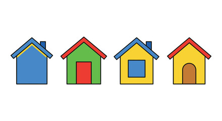 Colorful cartoon houses in a row on white background