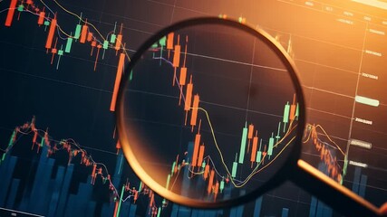 Magnifying glass over a stock chart with candlesticks - Powered by Adobe