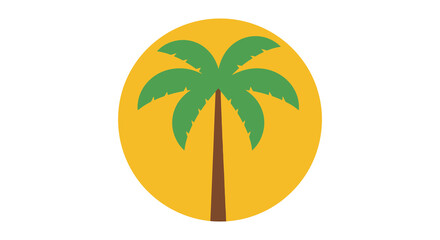 A simple illustration of a palm tree in front of a yellow oval