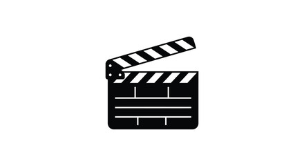 A black and white clapper board icon for film and video production