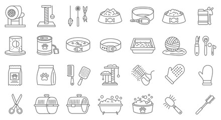 Collection of kitchen utensils and appliances in line art style