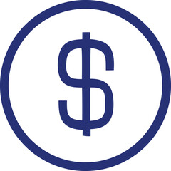 Bold blue dollar sign inside a circle symbol represents finance currency and economic concepts