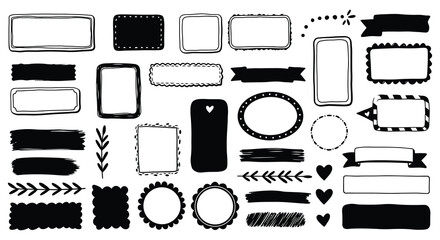 Collection of various black and white label and banner shapes and designs