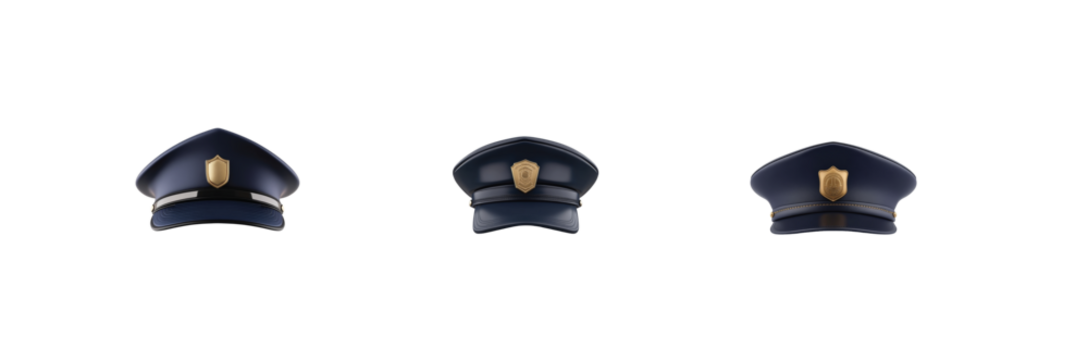 Police hat collection on black background for design projects