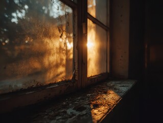 Golden Sunlight Streaming Through Dusty Window