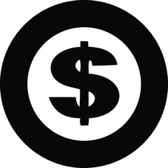 Simple black and white dollar symbol icon inside a circle representing currency finance and wealth