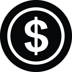 Stylized black and white dollar coin icon symbolizing finance wealth and money transactions a classic symbol for financial services and economic concepts