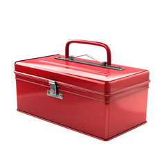  red metal toolbox with a handle, isolated on a white background, )