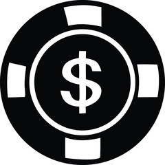 Black and white casino chip with dollar sign symbol represents gambling fortune money and financial transactions