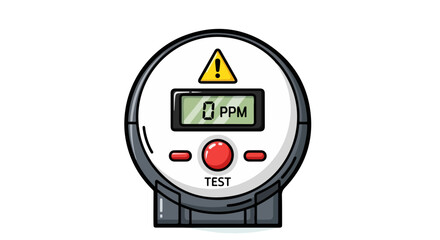 Cartoon Gas Detector with Zero PPM Reading and Warning Icon.