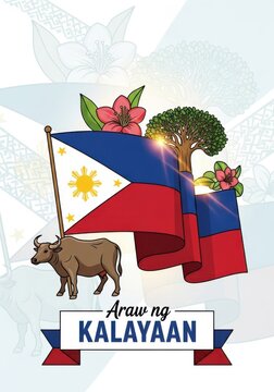 Illustration commemorating Philippine Independence Day with national symbols